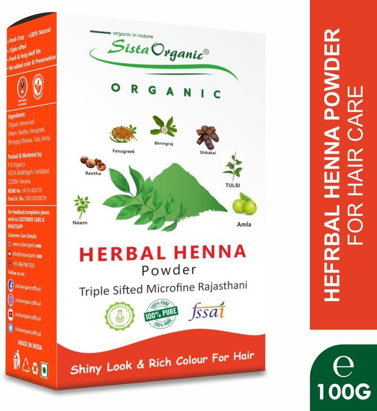 Sista Organic 100% Organic Natural Herbal Henna Mehandi Powder for Hair Colour  (100 g)