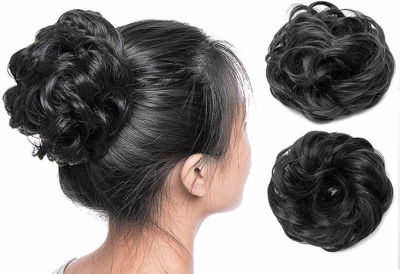 BEAUTRISTRO Set Of 2pcs Synthetic Bun Extension And Wigs Artificial Juda For Women And Girls, 35 Gram, Natural Black Hair Extension