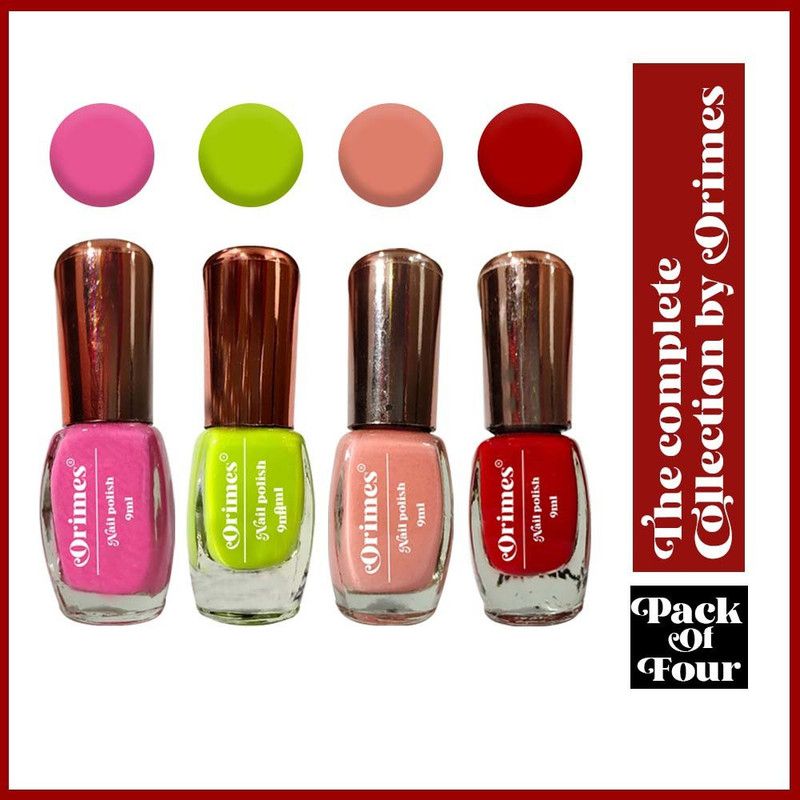 Orimes Exclusive Nail Polish New Pastel Colors Birthday Gift For Your Best Friend Pink, Lime, Baby Pink, Cute Red  (Pack of 4)