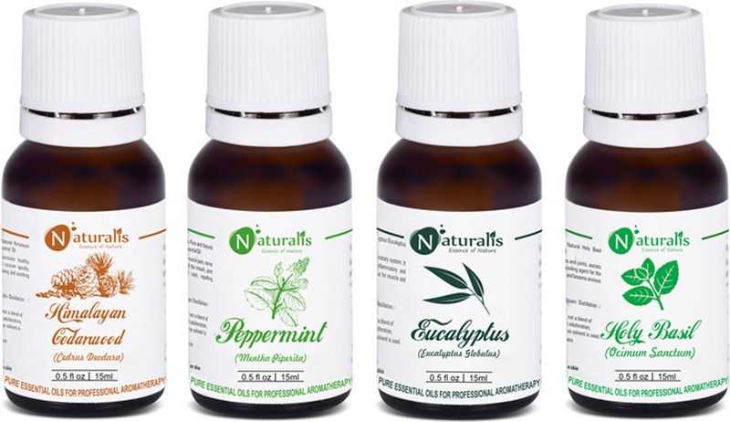 Naturalis Gift Pack Of 4 for Health Care (Cedarwood Oil, Peppermint Oil, Eucalyptus Oil, Holy Basil Oil)  (15 ml)