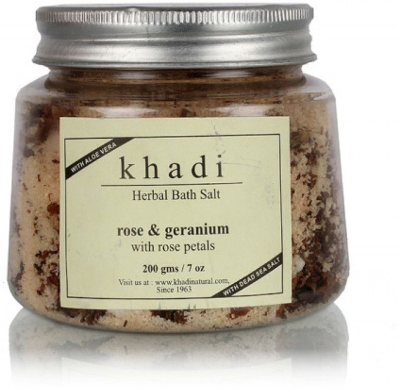 KHADI NATURAL Rose & Geranium Herbal Bath Salt with Rose Petals  (200 g)