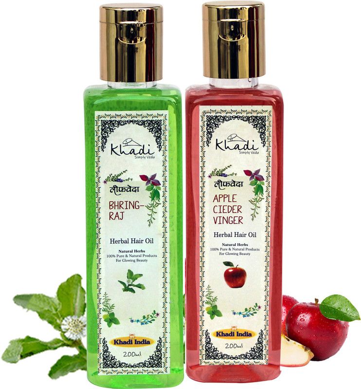 Leafveda Khadi Herbal Bhringraj and Apple Cieder Vinger Oil Pack Of 2 Hair Oil  (400 ml)