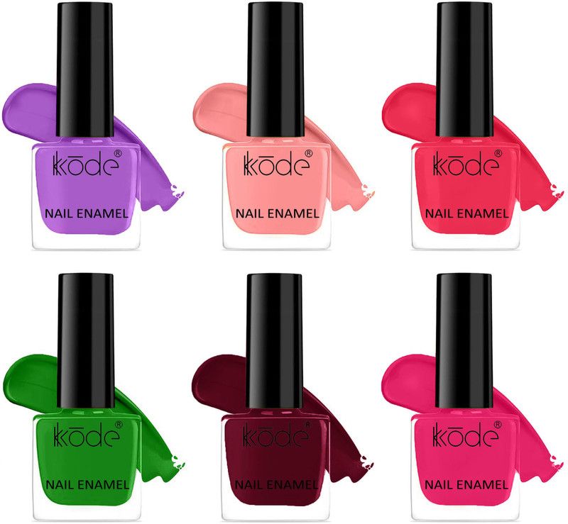 kKode New Colors Hyper Gloss Non UV Long Lasting New Collection Nail Polish Set Orchid, Sheer Nude, Melon Mist, Green, Wine, Magenta  (Pack of 6)