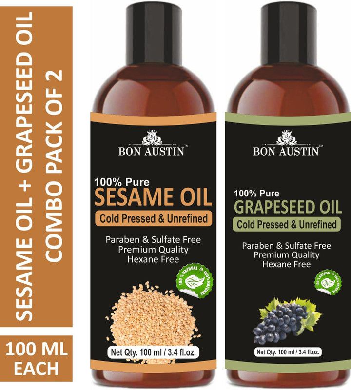 Bon Austin 100% Pure & Natural Sesame Oil & Grapeseed Oil Combo pack of 2 bottles of 100 ml(200 ml) Hair Oil  (200 ml)