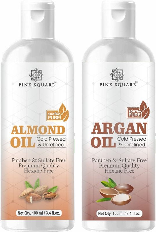 Pink Square Premium Almond & Argan Herbal Hair Oil ( Non-Sticky) - For Strong and Shiny Hair Combo Pack of 2 Bottle of 100ml (200ml) Hair Oil  (200 ml)