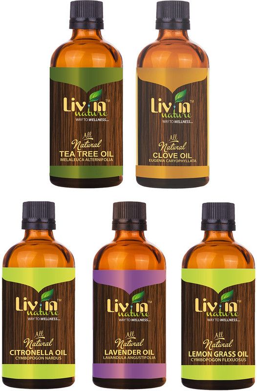 LIV IN NATURE Set of 5 Essentials Oils - Lemongrass, Citronella, Teatree, Lavender, Clove (30ml each)  (150 ml)