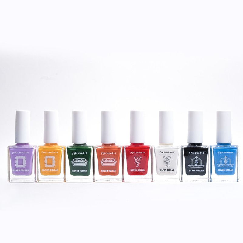 SILVER DOLLAR Glossy Nail Lacquer SET OF 8-F.R.I.E.N.D.S X 8 |Long Lasting|Chip resistant LAVENDER, YELLOW, GREEN, BROWNISH ORANGE, RED, WHITE, BLACK, BLUE  (Pack of 8)