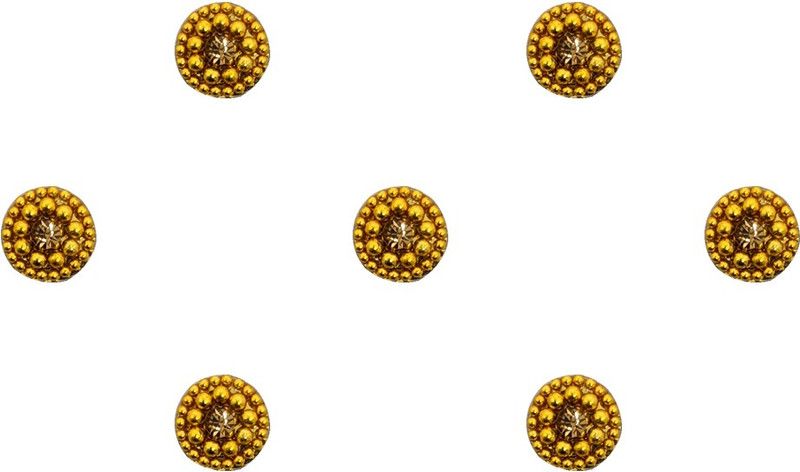 Comet Busters Beautiful Golden Round Bindi With Gold Beads Border (7mm) (BIN1673) Forehead Gold Bindis  (Traditional)