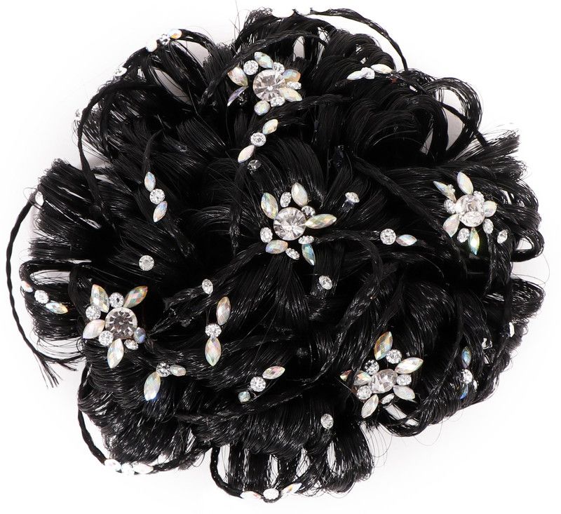 Shivarth Bun Artificial Juda Accessories, Black Colour, Medium Flower Stone Work Hair Extension