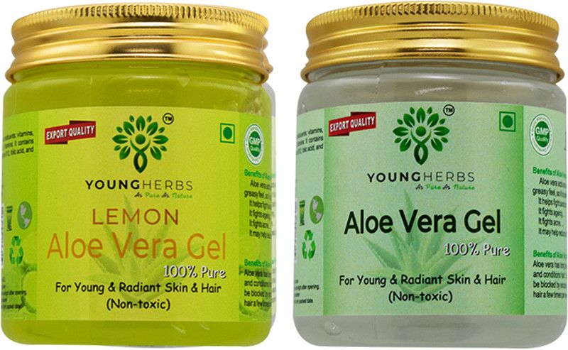 Young Herbs Organic Pure Natural Lemon And Crystal Aloevera Gel Combo for Face, Hair and Skin Care 200 Gram Each (Pack of 2)  (200 ml)