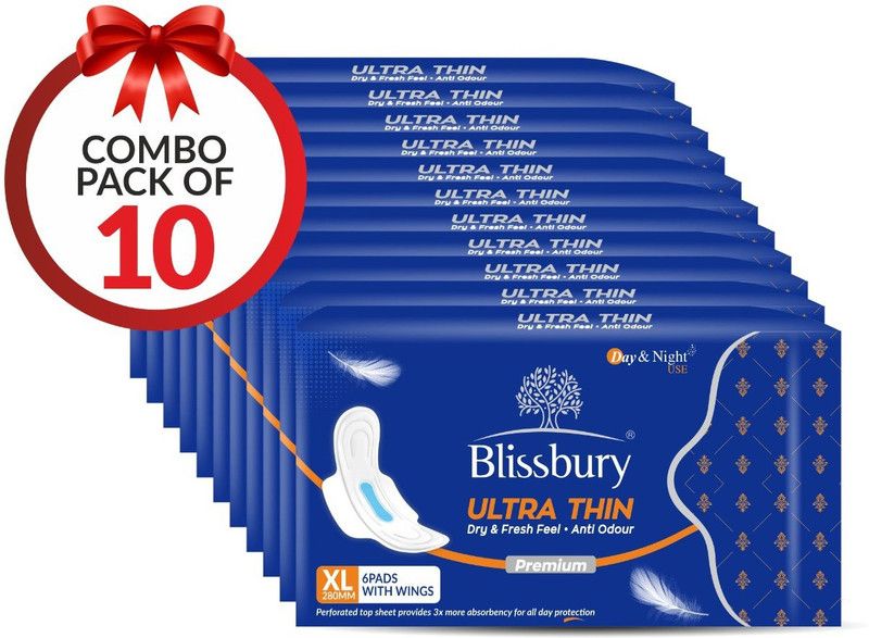 Blissbury Naturally Soft Ultra Thin XL Size Pack of 10 Sanitary Pad  (Pack of 60)