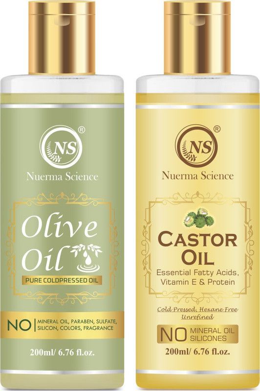 Nuerma Science Olive Oil and Castor Oil With the Goodness of Vitamin E (Pack of 2, 200 ML Each) Hair Oil  (400 ml)
