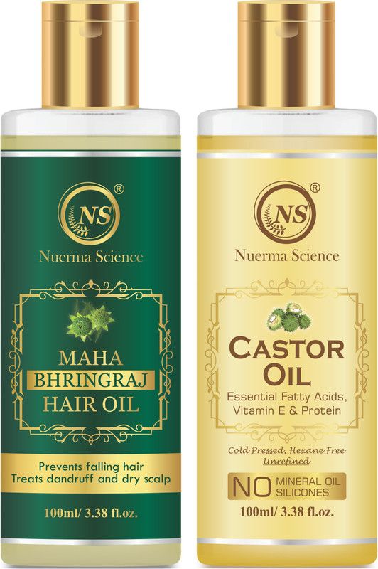 Nuerma Science Maha Bhringraj Oil & Castor Oil For Complete Hair Care (Treats Dandruff, Hair Fall, Promotes Hair Growth) (Pack of 2, 100 ML Each) Hair Oil  (200 ml)