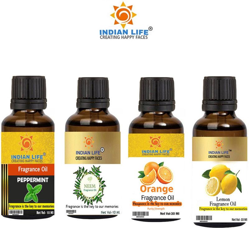 indianlife Best Purity Strength Fragrance Oil Combo Pack of 4|Peppermint|Neem|Orange|Lime Each 10ml  (40 ml)