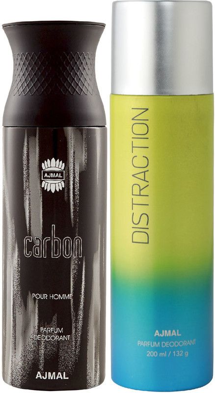 Ajmal Carbon for Men and Distraction for Men & Women High Quality Deodorants each 200ML Combo pack of 2 (Total 400ML) 2 Parfum Testers Perfume Body Spray - For Men & Women  (400 ml, Pack of 2)
