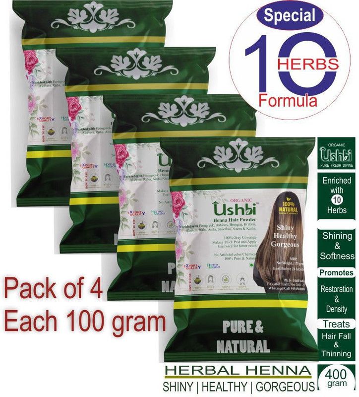 USHBI HERBAL HENNA PACK OF 4 EACH 100g  (400 g)