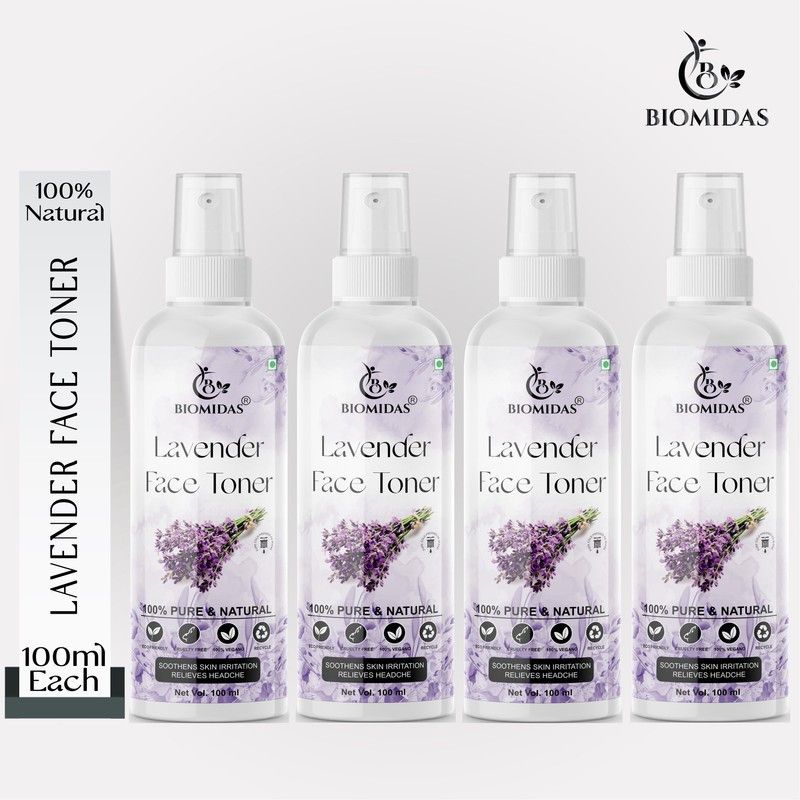 Biomidas 100% Natural Lavender Face Toner with Spray 100ML (Pack Of 4) Men & Women  (400 ml)