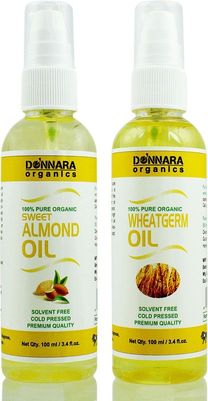 Donnara Organics 100% Pure Sweet Almond oil and Wheatgerm oil Combo of 2 Bottles of 100 ml(200 ml) Hair Oil  (200 ml)