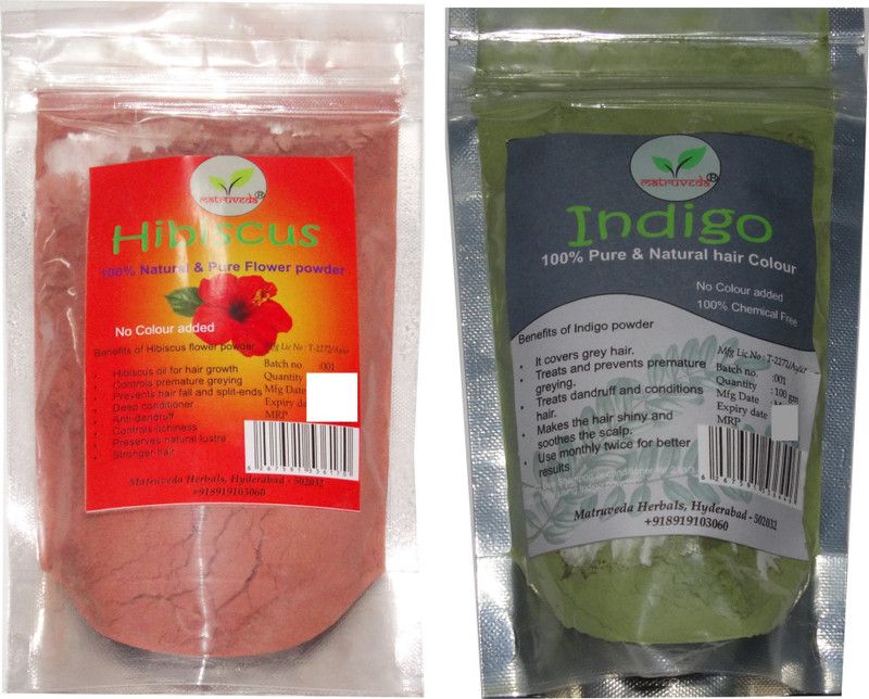 matruveda 100% Pure & Natural Hibiscus & Indigo Powder (Pack of 2) Each 100gm  (200 g)