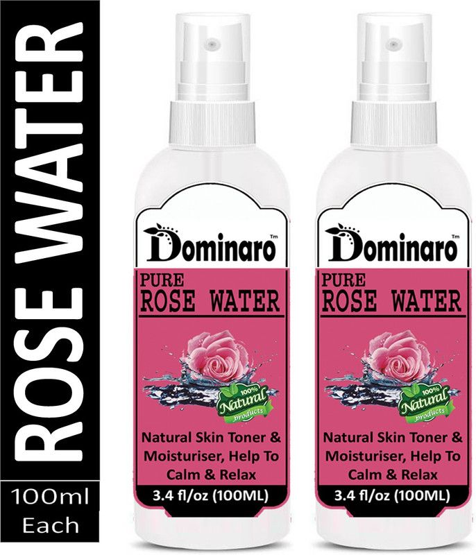 Dominaro 100 % Natural Rose Water - For Toner, Cleanser, Nourishing & Refreshing Purposes 100ML Pack Of 2 Bottle 200ml Men & Women  (200 ml)