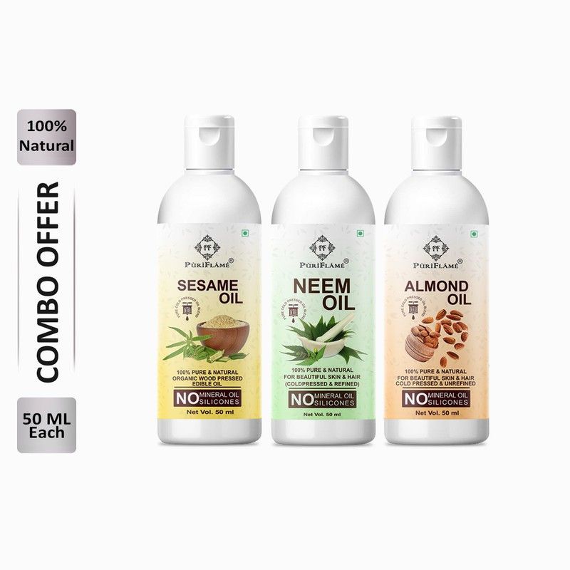 PuriFlame 100% Pure Sesame Oil 50ML & Neem Oil 50ML & Almond Oil 50ML Combo Hair Oil  (150 ml)