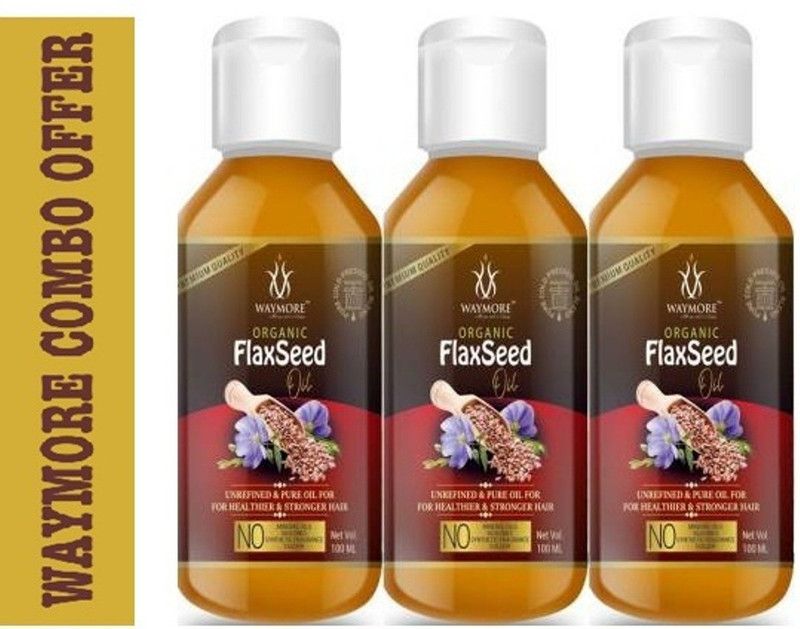 WAYMORE Premium 100 % Pure & Natural Cold Pressed Flax seed Oil - Skin, Hair Regrowth - No Parabens, Sulphate, Silicones - All Hair Types - Hair Oil Combo Pack of 3 (300 ml) Hair Oil  (300 ml)