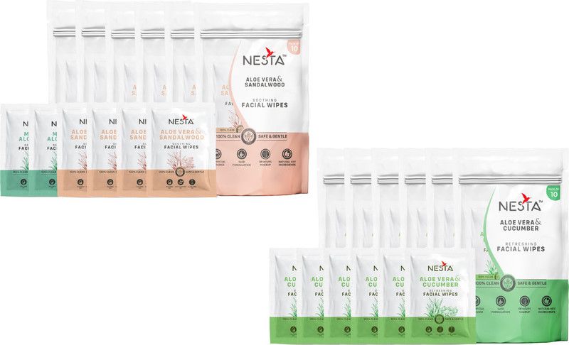 NESTA Face Tissue 20 Mint,40 Sandalwood,60 Cucumber Wet Wipes with AloeVera(120)  (120 Tissues)