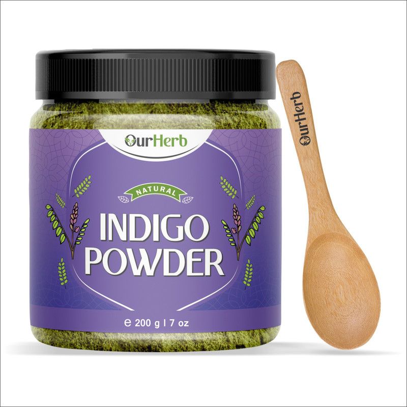 OurHerb Pure & Natural Indigo Powder for Black Hair Colour with Wooden Spoon - 200g|7Oz  (200)