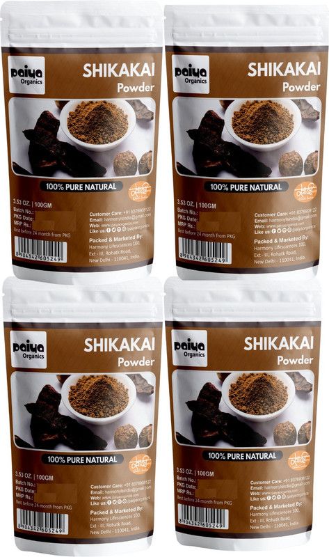 paiya organics 4x100gm Pure & Natural Shikakai Powder for Naturally Gorgeous Hair , black (Pack of 4)  (400 g)