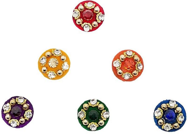 Comet Busters Round Multicolor Velvet Bindis With Stone Work (BV1358) Forehead Multicolor Bindis  (Indian Bindi)
