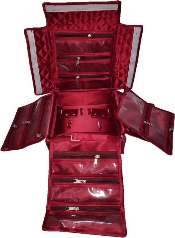 S enterprises Satin super kit Necklace Bridal kit Bangle Locker Bindi Travel Kit Makeup Storage Organizer Makeup kit Jewelry storage cosmetic kit Vanity Box  (Maroon)