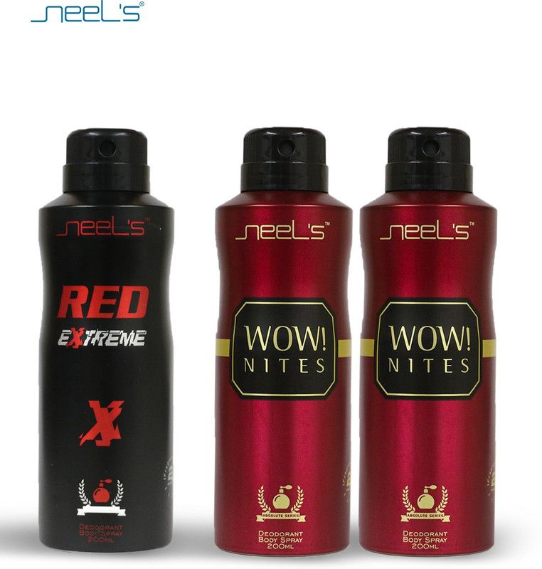 neel's COMBO RED EXTREME & 2 WOW NITES Deodorant (pack of 3) Body Spray - For Men  (600, Pack of 3)