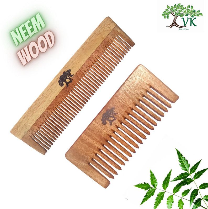 VK Stores NeemComb for healthy hair & Dandruff free scalp (1Regular Comb + 1Detangle Comb)