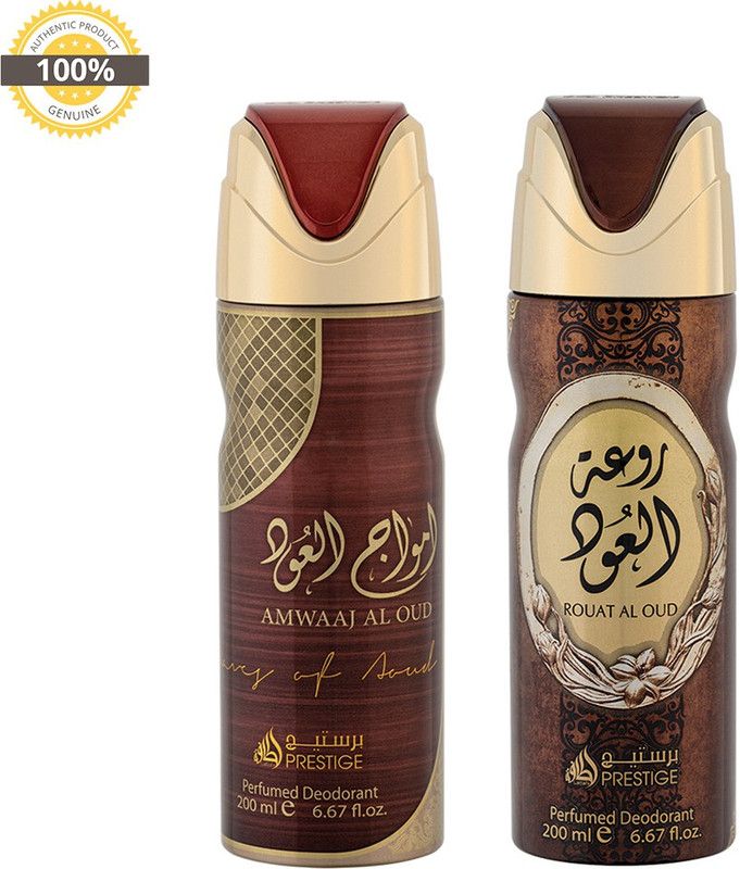 Lattafa AMWAAJ AL OUD DEODORANT ROUAT AL OUD DEODORANT Perfume Body Spray - For Men & Women  (400 ml, Pack of 2)