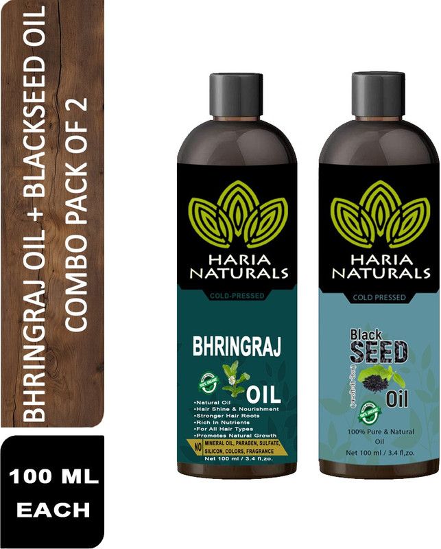 Haria Naturals 100% Cold Pressed Bhringraj Oil & BlackSeed (Kalonji) Oil 100 ml Hair Oil (Combo Pack of 2 Bottles) 200 ml Hair Oil  (200 ml)