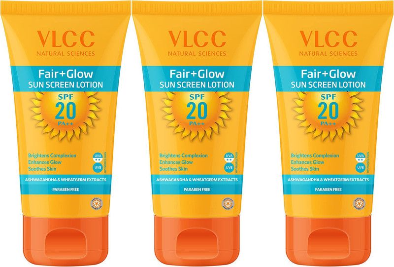 VLCC FAIR GLOW PLUS SUN SCREEN LOTION SPF20 50GM PACK OF 3 (50GMX3) - SPF 20 PA++  (150 g)