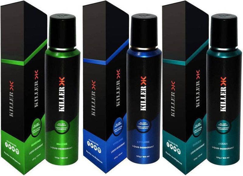KILLER Marine, Cyclone, Ocean (150ml Each) Deodorant Spray - For Men & Women  (450 ml, Pack of 3)