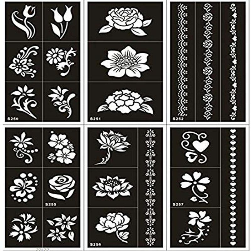 IVANA'S Henna Tattoo Stencil (Set for 6) Women Girls Hand Finger Body Paint Temporary Tattoo  (Body, Hand)