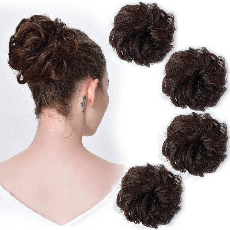 Chronex Pack of 4, Brown Messy Bun Accessories Extension / Artificial Bun Hair Extension