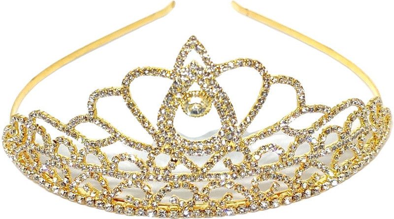 Bunty Gold Pageant Prom Crystal Crown Tiara for Girls (Gold) Hair Band  (Gold)