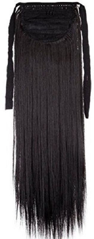 Foreign Holics Women's Binding Tie up Synthetic Ribbon Ponytail Clip in Extensions (Straight - 24'-inches, natural black) Hair Extension