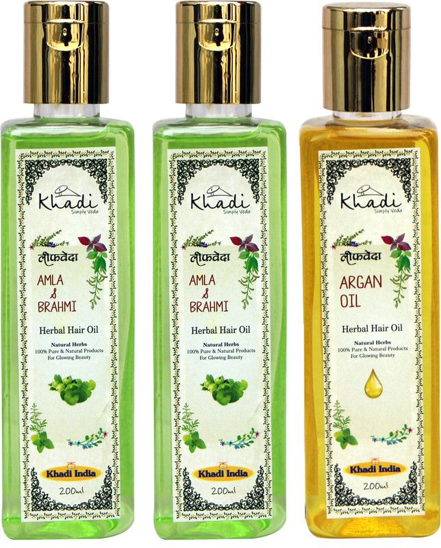 Leafveda Khadi Herbal and Natural Amla-Brahmi and Argan Oil Hair Oil Pack of 3 Hair Oil  (600 ml)