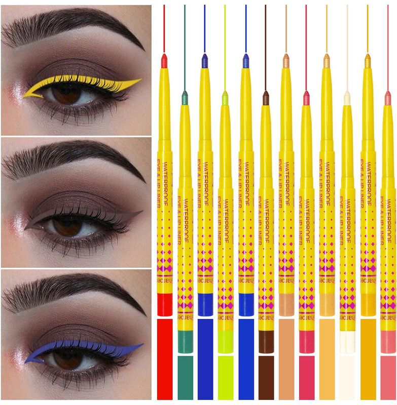 M.A.R.S Waterproof Eye and Lip Liner Pencils 0.35g Pack of 12 with Lilium Aloevera Cream 0.35 g  (Multicolor)