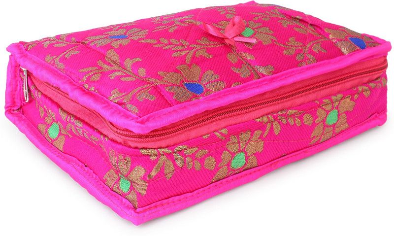Bag Pepper Cotton Fabric Multipurpose 4 Pocket Jewellery Storage Bag Pouch/Travel Organizer Makeup and Jewellery Vanity Box  (Light Pink)