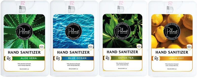 PALMIST Palmist Multi-Fragrance (Pack Any of 4 x 18ml) Hand Sanitizer Bottle  (4 x 4.5 ml)