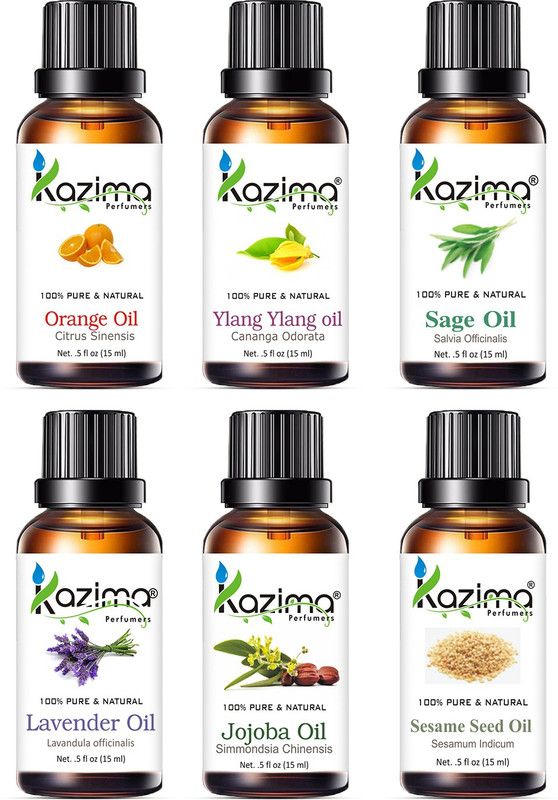KAZIMA Combo of Orange Oil, Ylang-Ylang Oil, sage Oil, lavender Oil, jojoba Oil and sesame Oil ( Each 15ml )  (15 ml)