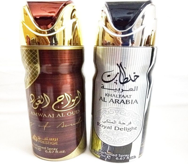 Lattafa AMWAAJ AL OUD AND KHALTAAT AL ARABIA ROYAL DELIGHT Deodorant Spray - For Men & Women  (400 ml, Pack of 2)