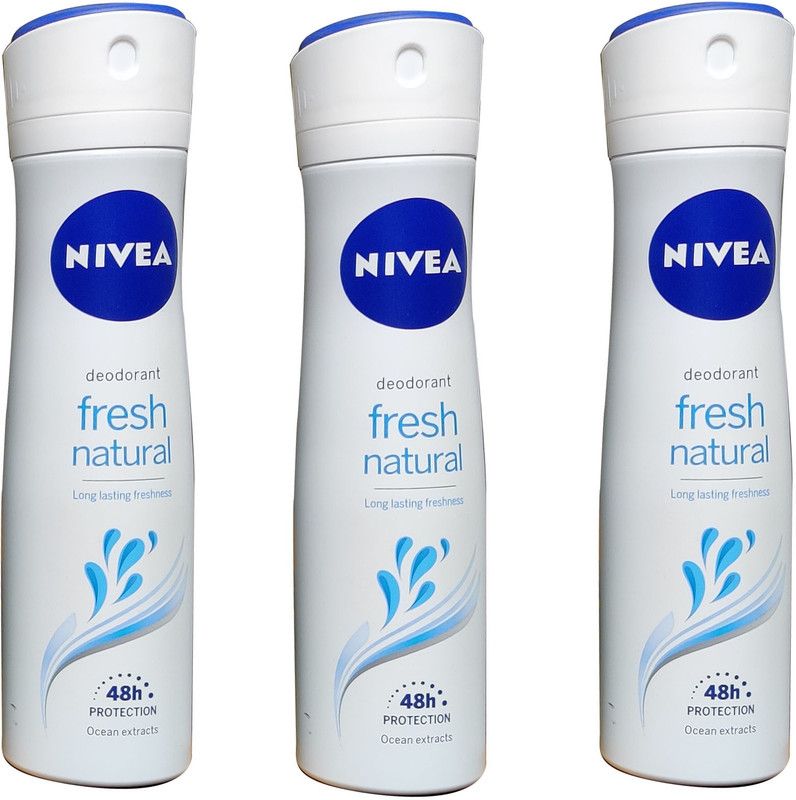 NIVEA FRESH NATURAL (PACK OF 3) Deodorant Spray - For Women  (450 ml, Pack of 3)