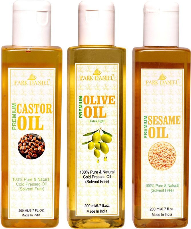 PARK DANIEL Cold Pressed Castor oil, Extra light Olive oil and Sesame oil Combo pack of 3 bottle of 200 ml(600 ml) Hair Oil  (600 ml)