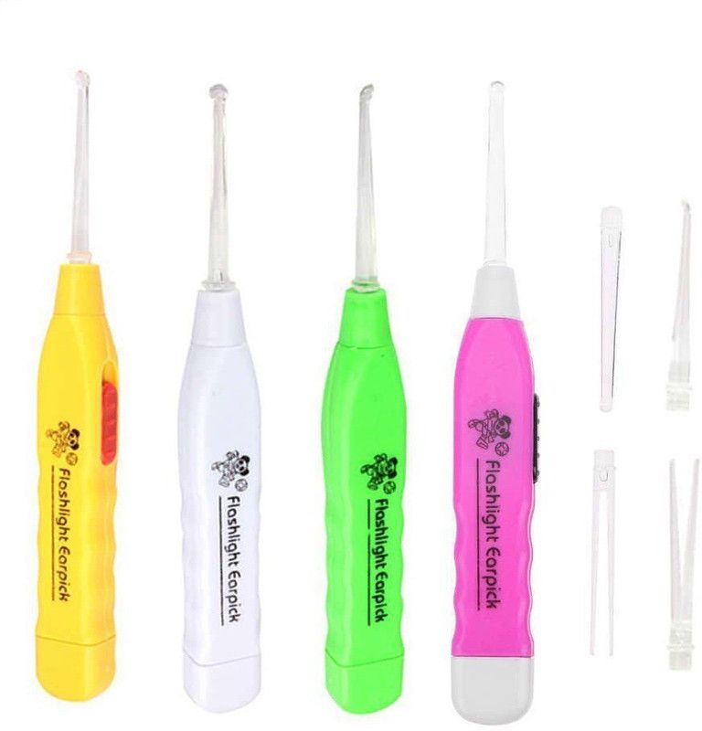 AK SCIENTIFIC 5 in 1 Earpick With Flashlight Ear Wax Remover Child Safety Tweezer and Spoons in Case Set Of 4